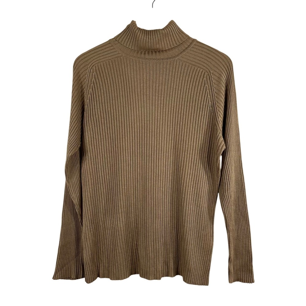 Caslon Womens Brown 100% Silk Ribbed Turtleneck Sweater 1X W50848 Raglan Sleeve